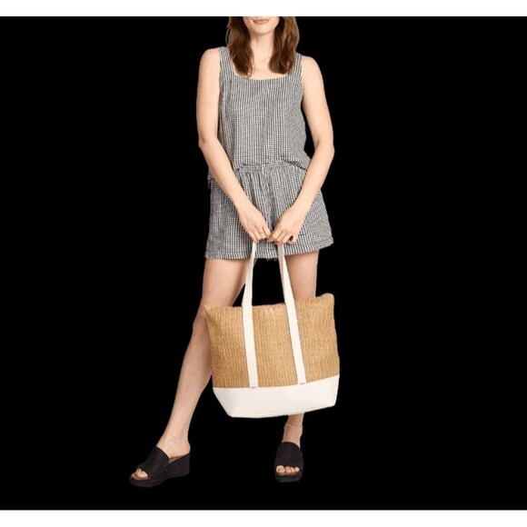 NWT Show Me Your Mumu Sunseeker Tote Bag Canvas Straw Slouchy White Beige Large - Picture 10 of 10